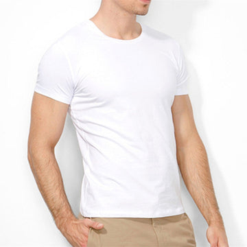 Brand New Men's T Shirt Pure Color Lycra Cotton Short Sleeved T-Shirt Male Round Neck  Tops  Cotton Bottoming Shirt